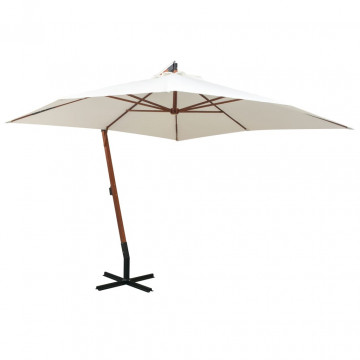 Umbrelă de soare suspendată cu stâlp de lemn, 300x300 cm, alb - Img 1