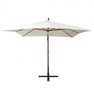 Umbrelă de soare suspendată cu stâlp de lemn, 300x300 cm, alb - Img 2