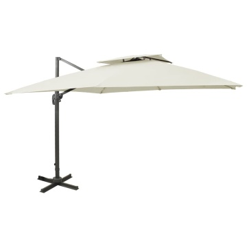 Umbrelă în consolă cu înveliș dublu, nisipiu, 300x300 cm - Img 1