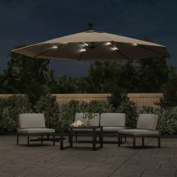 Umbrelă în consolă cu LED-uri și stâlp metalic, taupe, 350 cm - Img 3