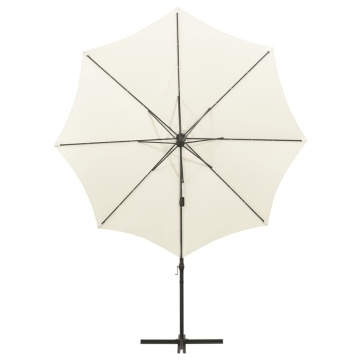 Umbrelă în consolă cu stâlp și LED-uri, nisipiu, 300 cm - Img 3