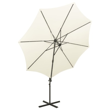 Umbrelă în consolă cu stâlp și LED-uri, nisipiu, 300 cm - Img 8