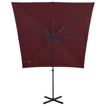 Umbrelă în consolă cu stâlp și LED-uri, roșu bordo, 250 cm - Img 8