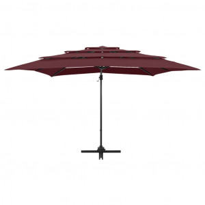 Umbrelă soare 4 niveluri stâlp aluminiu roșu bordo 250x250 cm - Img 4