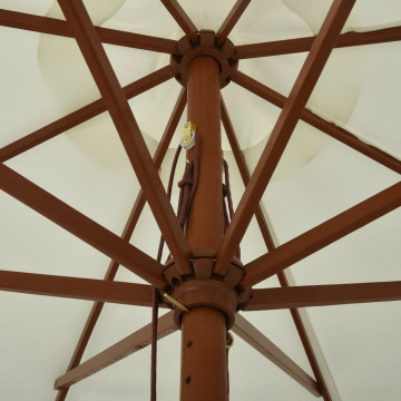 Umbrelă soare de exterior, stâlp din lemn, alb nisipiu, 330 cm - Img 4
