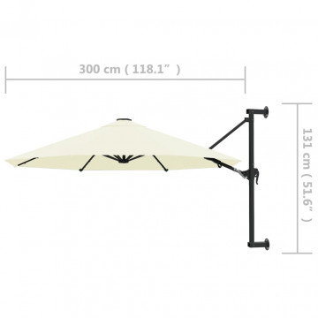 Umbrelă soare, montaj pe perete, stâlp metalic, 300 cm, nisipiu - Img 7