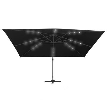 Umbrelă suspendată cu LED și stâlp aluminiu negru 400x300 cm - Img 4