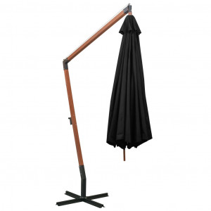 Umbrelă suspendată cu stâlp, negru, 3,5x2,9 m, lemn masiv brad - Img 8