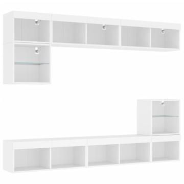Unități de perete TV cu LED-uri, 8 piese, alb, lemn prelucrat - Img 3