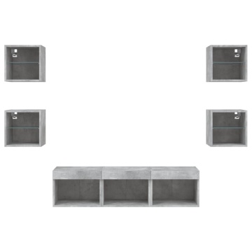 Unități TV de perete cu LED-uri 7 piese gri beton lemn compozit - Img 5