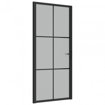 Ușă de interior, 93x201,5 cm, sticlă neagră mată și aluminiu - Img 2