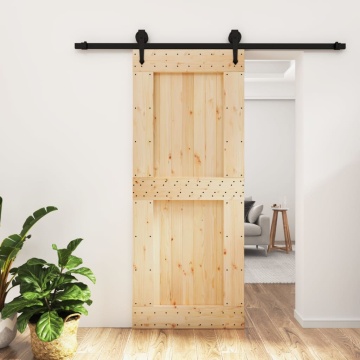 Ușă glisantă cu set de feronerie 85x210 cm, lemn masiv de pin - Img 1