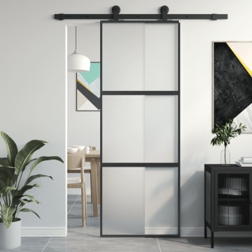 Ușă glisantă, negru, 76x205 cm, sticlă securizată și aluminiu - Img 1