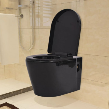 Vas toaletă suspendat cu rezervor încastrat, ceramică, negru - Img 2