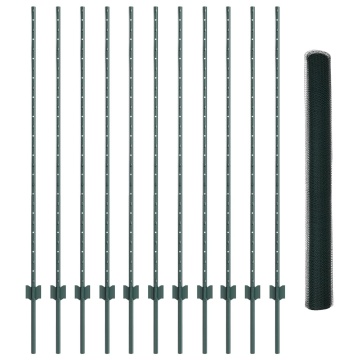 ViaXL Stâlpi de Gard 11 buc U-Canal Verde 140 cm Oțel, Gard Hexagonal Verde 1,4x25 m Oțel - Img 2
