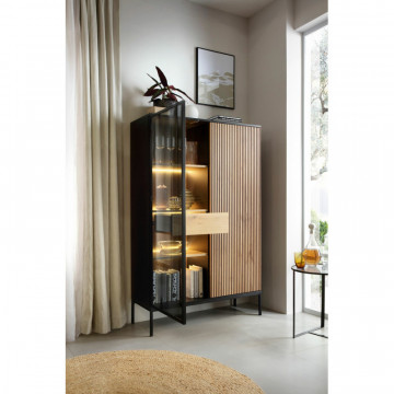 Vitrina inalta neagra Mersin ME07 - stejar Wotan 104 cm 2D1S - Img 3