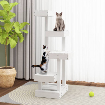 Ansamblu de pisici, alb, 45,5x49x103 cm, lemn masiv de pin - Img 3