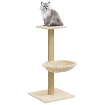 Ansamblu de pisici cu stâlp din funie de sisal, crem, 74 cm - Img 3