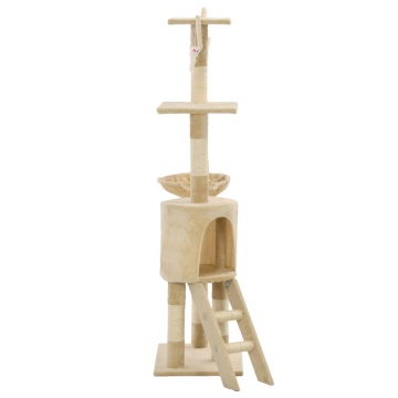 Ansamblu pisici cu stâlpi din funie de sisal, 138 cm, bej - Img 4