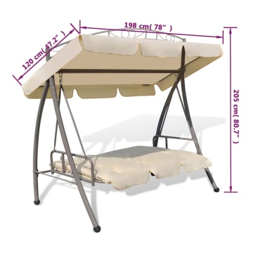 Balansoar de exterior extensibil cu copertină, alb nisipiu - Img 5