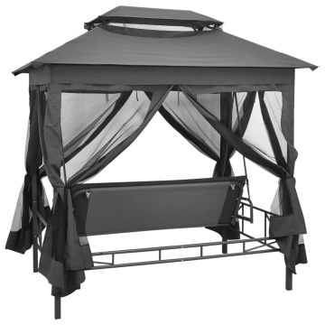 Balansoar extensibil cu copertină antracit 220x160x240 cm oțel - Img 5