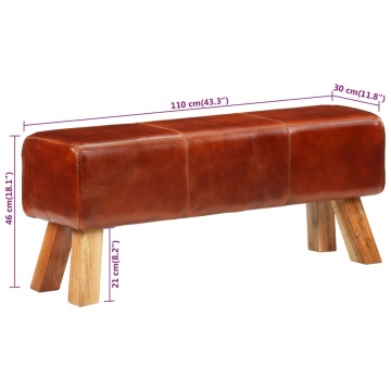 Bancă Bok gimnastică maro 110cm piele naturală/lemn masiv mango - Img 6
