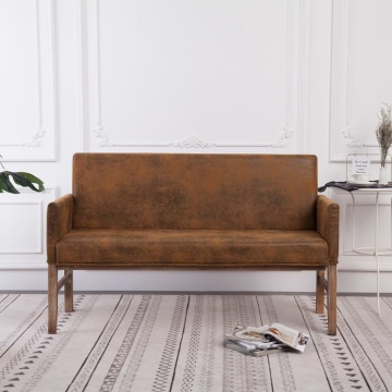 Bancă cu brațe, maro, 140 cm, piele întoarsă ecologică - Img 1