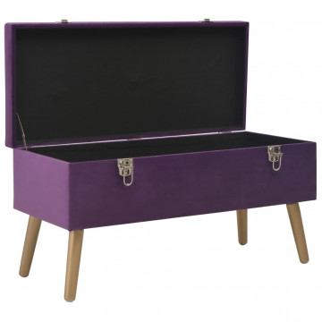 Bancă cu un compartiment de depozitare, violet, 80 cm, catifea - Img 2