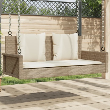 Bancă de balansoar cu perne, bej, 119x56x48 cm, poliratan - Img 1