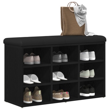 Bancă de depozit Negru Stejar 80x30x48 cm Lemn compus - Img 3