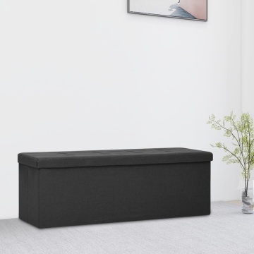 Bancă de depozitare pliabilă, negru, imitație de pânză - Img 1