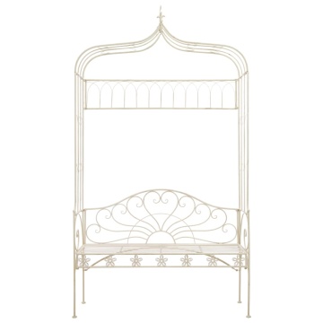 Bancă de grădină, alb vintage, 122 cm, fier - Img 2