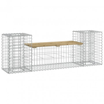 Bancă de grădină cu gabion, 183x41x60,5 cm, lemn pin impregnat - Img 2