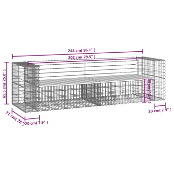 Bancă de grădină cu gabion, 244x71x65,5 cm, lemn pin impregnat - Img 6