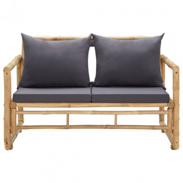 Bancă de grădină cu perne, 115 cm, bambus - Img 1