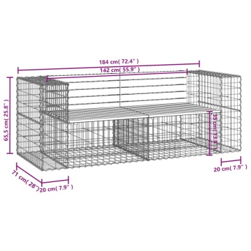 Bancă de grădină, design gabion, 184x71x65,5 cm, lemn masiv pin - Img 6