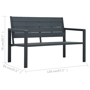 Bancă de grădină, gri, 120 cm, HDPE, aspect de lemn - Img 5