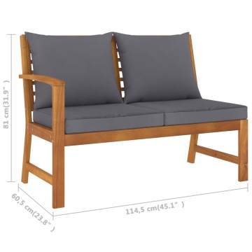 Bancă de grădină, perne gri închis, 114,5 cm, lemn masiv acacia - Img 5