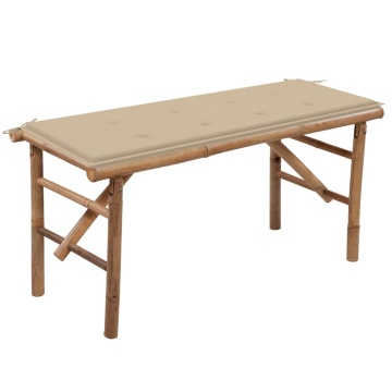 Bancă de grădină pliabilă cu pernă, 118 cm, bambus - Img 1