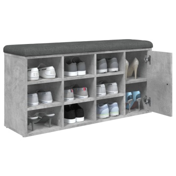 Bancă de pantofi, gri beton, 102x32x50 cm, lemn prelucrat - Img 4