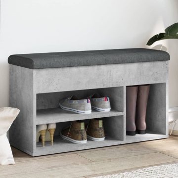 Bancă de pantofi, gri beton, 82x32x45,5 cm, lemn prelucrat - Img 1