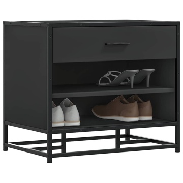 Bancă de pantofi neagră 60x40x53,5 cm lemn și metal prelucrat - Img 1