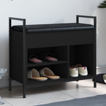 Bancă de pantofi, negru, 65,5x32x57,5 cm, lemn prelucrat - Img 1
