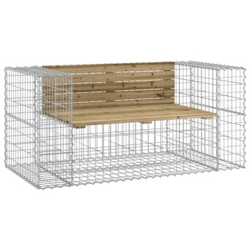 Bancă grădină, design gabion, 143x71x65,5cm, lemn pin impregnat - Img 2