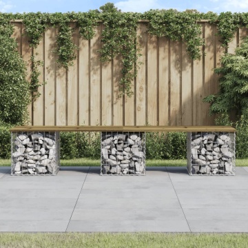 Bancă grădină, design gabion, 203x31x42 cm, lemn pin impregnat - Img 1