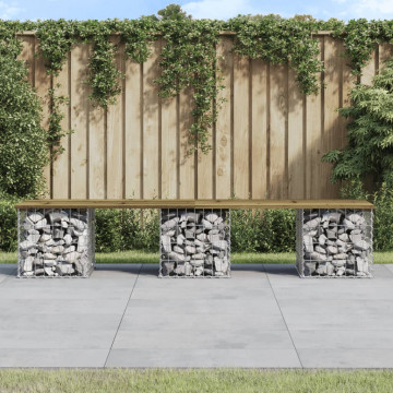 Bancă grădină, design gabion, 203x44x42 cm, lemn pin impregnat - Img 1