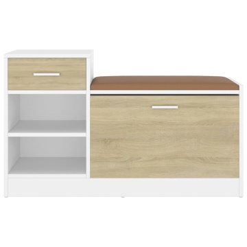 Bancă pantofar alb/stejar sonoma 94,5x31x57 cm, lemn prelucrat - Img 3