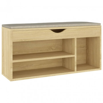 Bancă pantofar, pernă, stejar sonoma 104x30x49cm lemn prelucrat - Img 2