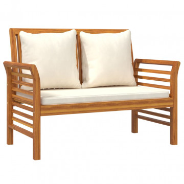Banchetă canapea cu perne alb crem, lemn masiv de acacia - Img 2