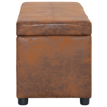 Banchetă cu depozitare, maro, 116 cm, piele întoarsă ecologică - Img 3